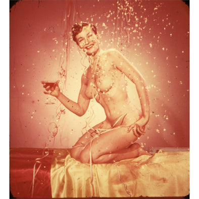 4 ANDREW - 3D Stereo Slide - Pin Up holding a Cocktail surrounded by Falling Confetti - vintage 3dstereo 