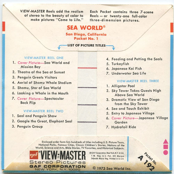 5 ANDREW - Sea World - California - Packet No.1 - View-Master 3 Reel Packet - 1973 - vintage - A192-G3C Packet 3dstereo 