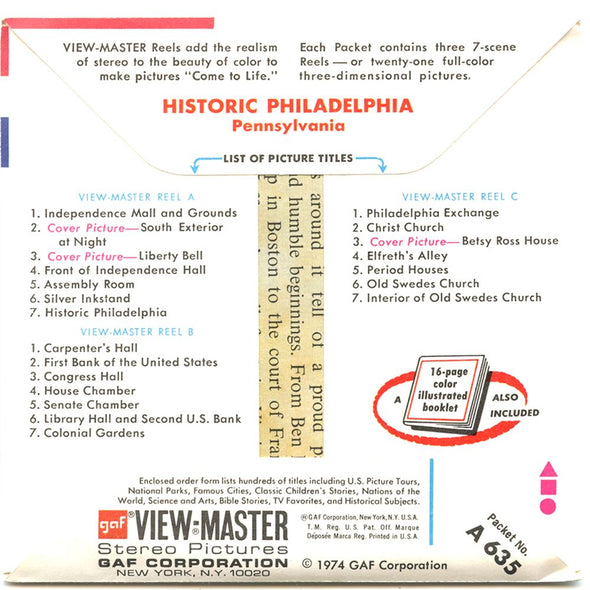4 ANDREW - Historic Philadelphia - View-Master 3 Reel Packet - vintage - A635-G3A Packet 3dstereo 
