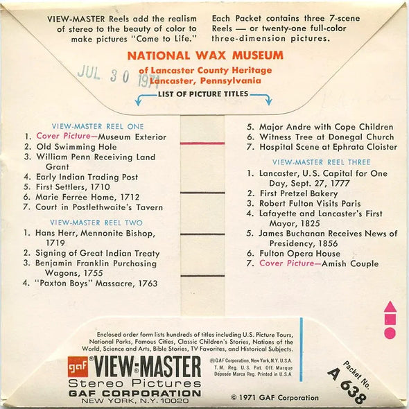 National Wax Museum - View-Master 3 Reel Packet - 1970s views - vintage - (A638-G3A) Packet 3dstereo 