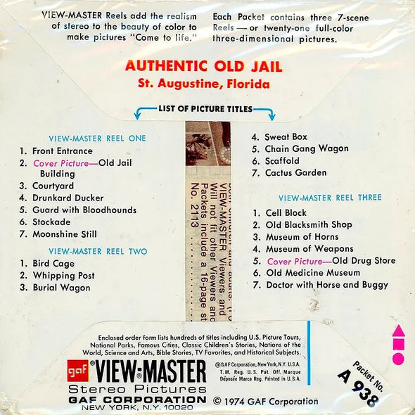 Authentic Old Jail - View-Master 3 Reel Packet - 1970s - Vintage -(PKT-A938-G3Am) Packet 3dstereo 