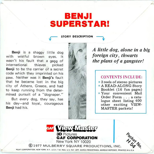 Benji Superstar! - View-Master 3 Reel Packet - 1970s - Vintage - (PKT-H54-G6) Packet 3Dstereo 