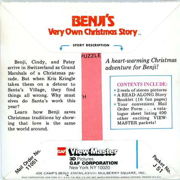 Benji's Very Own Christmas Story - View-Master 3 Reel Packet - 1970s - vintage - (zur Kleinsmiede) - (J51-G6nk) Packet 3dstereo 