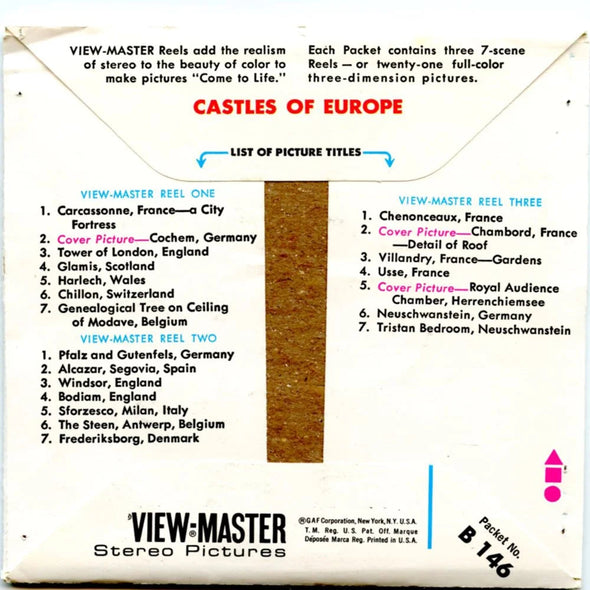 Castles of Europe - View-Master - 3 Reel Packet - 1970s views - vintage - (PKT-B146-V1A) Packet 3dstereo 