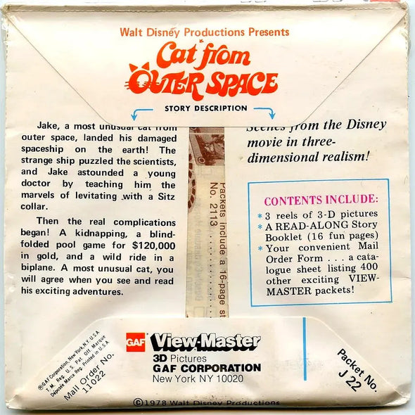 Cat from Outer Space - View-Master 3 Reel Packet - 1970s - vintage - (PKT-J22-G6mint) Packet 3dstereo 