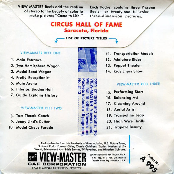 Circus Hall of Fame - View-Master 3 Reel Packet - 1960s - Vintage - (PKT-A995-G1Amint) Packet 3Dstereo 