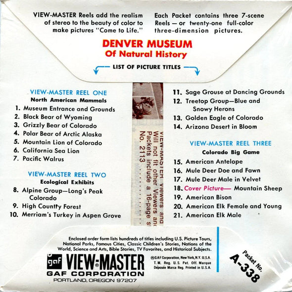 Denver Museum of Natural History - View-Master 3 Reel Packet - 1960s Views - Vintage - (PKT-A338-G1Amint) Packet 3Dstereo 