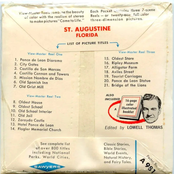 Historic St Augustine Florida - View-Master 3 Reel Packet - 1960s - views - vintage - (PKT-A981B-S6mint) Packet 3dstereo 