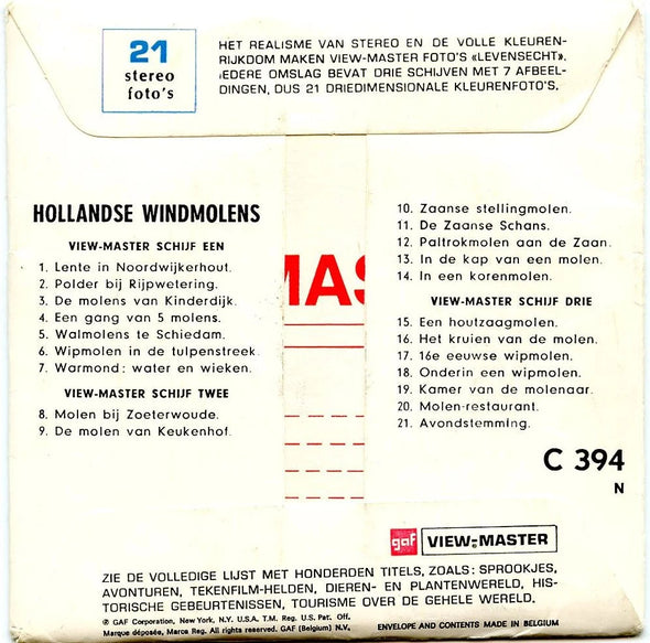 Hollandse Windmolens - View-Master 3 Reel Packet - 1970s views - vintage - (PKT-C394N-BGO) Packet 3dstereo 