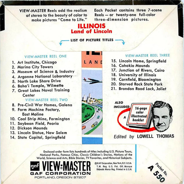 Illinois - View-Master 3 Reel Packet - 1960s Views- Vintage - (PKT-A550-G1A) Packet 3dstereo 