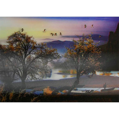 Peaceful Serene Scene with Fisherman and ducks - 3D Lenticular Poster - 10 X 14 - NEW Poster 3dstereo 