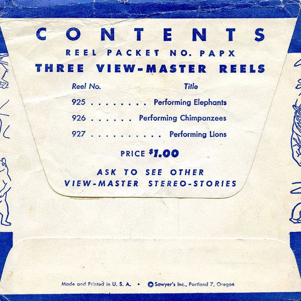 Performing Animals - View-Master - 3 Reel Packet - 1950s views - vintage - (ECO-PERF-ANI-S2) Packet 3dstereo 