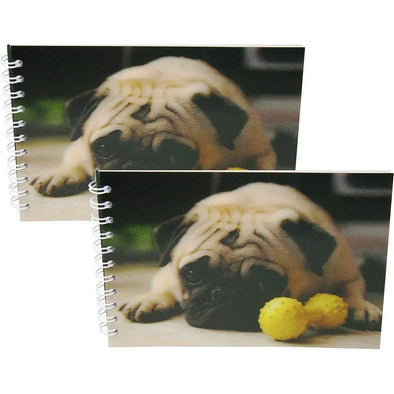 PUG DOG - Two (2) Notebooks with 3D Lenticular Covers - Unlined Pages - NEW Notebook 3Dstereo.com 
