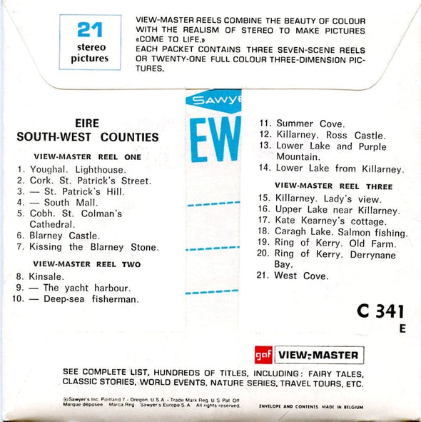 South-West Counties EIRE - View-Master 3 Reel Packet - 1960s Views - Vintage - (zur Kleinsmiede) - (C341e-BG1) Packet 3dstereo 