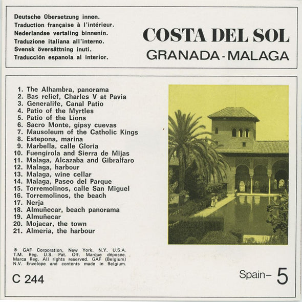 Costa Del Sol Granada - Malaga - Spain - View-Master 3 Reel Packet - 1970s views - vintage - C244-BG4 Packet 3Dstereo 