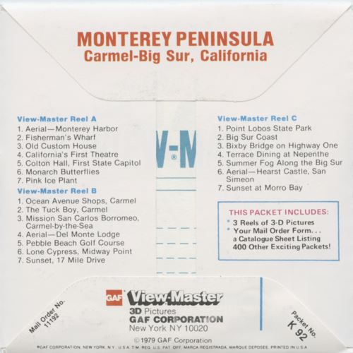 DALIA - Monterey Peninsula - View-Master 3 Reel Packet - 1970s views - vintage - (zur Kleinsmiede) - (K92-G6) Packet 3dstereo 