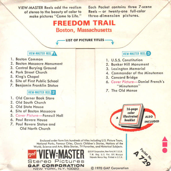 Freedom Trail, Boston, Massachusetts - Vintage Classic ViewMaster(R) 3 Reel Packet - 1960s views Packet 3dstereo 