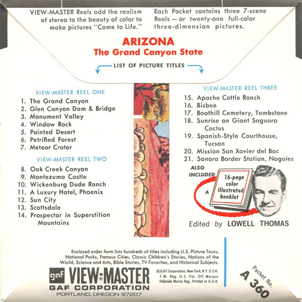 4 ANDREW - Arizona - State Tour Series - View-Master 3 Reel Map Packet - 1960s - vintage - A360-G1A Packet 3dstereo 