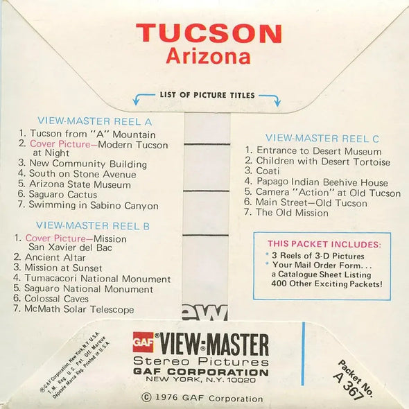 View-Master 3 Reel Packet - Tucson, Arizona - 1976 - vintage - (A367-G5B)
