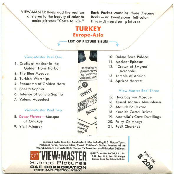 Turkey - View-Master 3 Reel Packet - 1960s views - vintage - B208-G1A Packet 3dstereo 