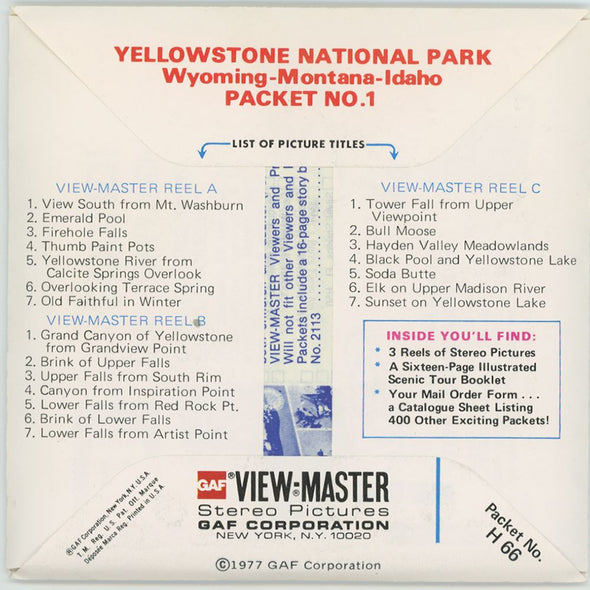 Yellowstone No.1 - View-Master 3 Reel Packet - 1970's view - vintage - (PKT-H66-G5NK) Packet 3Dstereo 