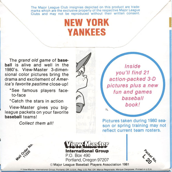 4 ANDREW - New York Yankees - View Master 3 Reel Packet - 1981 - vintage - L20-G6 Packet 3dstereo 