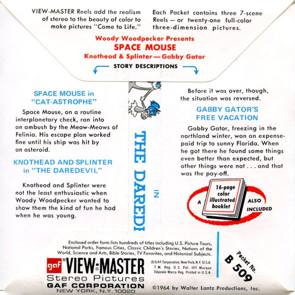Woody Woodpecker - Space Mouse - View-Master 3 Reel Packet - 1970s - Vintage - (zur Kleinsmiede) - (B509-G3A) Packet 3dstereo 