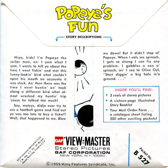 Popeye's Fun - View-Master 3 Reel Packet - 1970s - Vintage - (zur Kleinsmiede) - (B527-G4B) Packet 3dstereo 