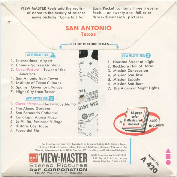 4 ANDREW - San Antonio Texas - View Master 3 Reel Packet - 1960s - vintage - A420-G1B Packet 3dstereo 