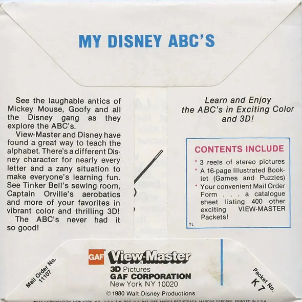 2 ANDREW - My Disney ABC - View-Master 3 Reel Packet - 1980s - vintage - K7-G6 Packet 3Dstereo 