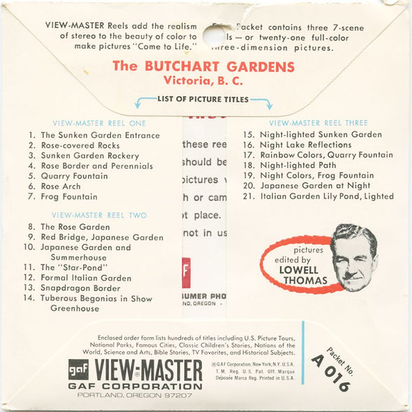 9 ANDREW - The Butchart Gardens - View-Master 3 Reel Economy Packet - vintage - A016-G1A Packet 3Dstereo 