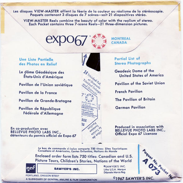 11 ANDREW - Expo 67 - National Pavilions - View-Master 3 Reel Economy Packet - 1967 - vintage - A073-S6A Packet 3dstereo 