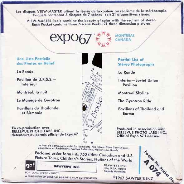 11 ANDREW - Expo 67 - Night Scenes - View-Master 3 Reel Economy Packet - 1967 - vintage - A074-S6A Packet 3dstereo 