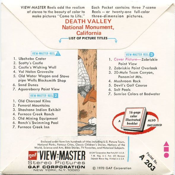 5 ANDREW - Death Valley - View-Master 3 Reel Packet - 1970 - vintage - A203-G1A Packet 3dstereo 