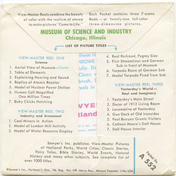 9 ANDREW - Museum of Science and Industry - View-Master 3 Reel Economy Packet - vintage - A552-S5 Packet 3Dstereo 