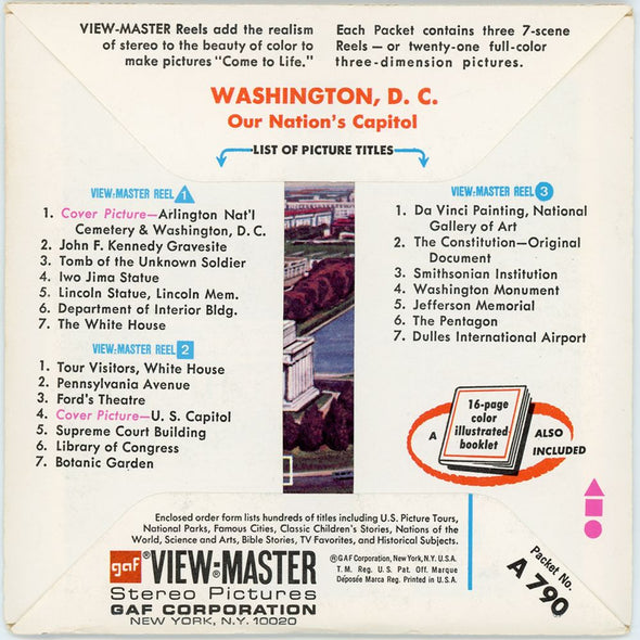 Washington, D.C - ViewMaster 3 Reel Packet - 1970s views - vintage 3Dstereo 