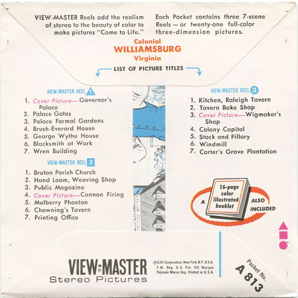 9 ANDREW - Colonial Williamsburg - View-Master 3 Reel Packet - vintage - A813-V2 Packet 3Dstereo 