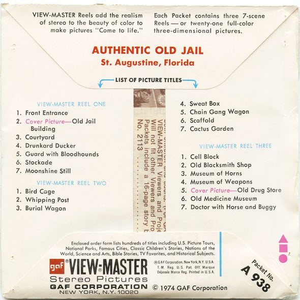 5 ANDREW - Authentic Old Jail - View-Master 3 Reel Packet - 1974 - vintage - A938-G3A Packet 3dstereo 