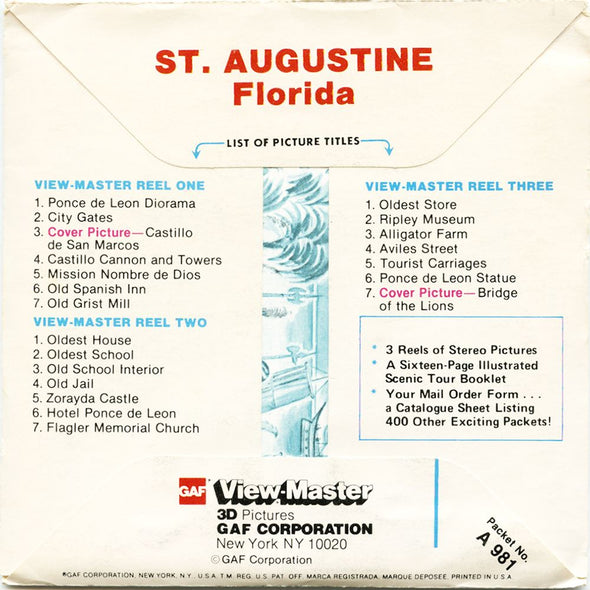 5 ANDREW - St. Augustine - Florida - View-Master 3 Reel Packet - vintage - A981-G6 Packet 3dstereo 