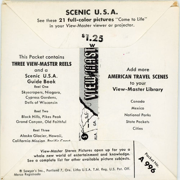 Scenic U.S.A - View-Master 3 Reel Packet - vintage - A996-S5mint Packet 3dstereo 