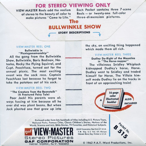 Bullwinkle Show - with Dudley Do Right - View-Master - Vintage - 3 Reel Packet - 1970s views - B515 packet 3Dstereo 