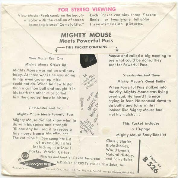 11 ANDREW - Mighty Mouse - View-Master 3 Reel Economy Packet - vintage - B526-S5 Packet 3dstereo 