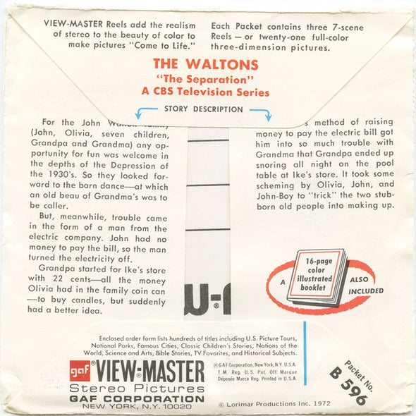 9 ANDREW - The Waltons - View-Master 3 Reel Economy Packet - vintage - B596-G3A Packet 3Dstereo 
