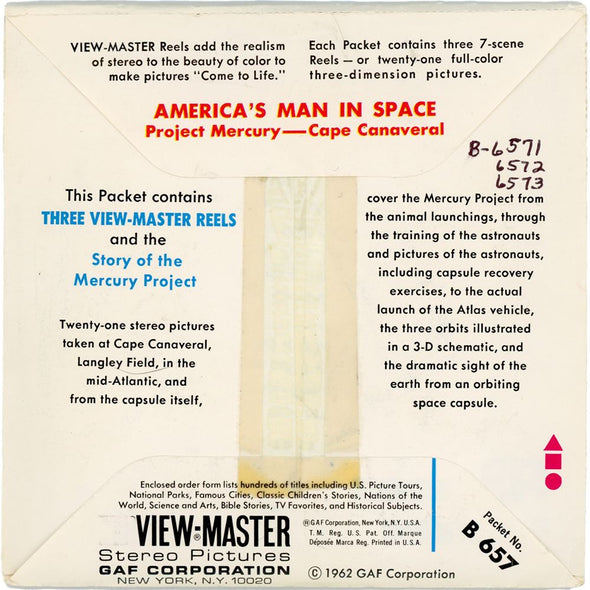 America's Man in Space - View-Master 3 Reel Packet - vintage - (B657-V1Bnk) Packet 3dstereo 