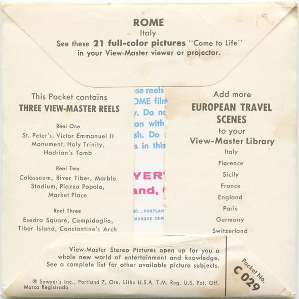 Rome - View-Master 3 Reel Economy Packet - vintage - C029-S5 Packet 3Dstereo 