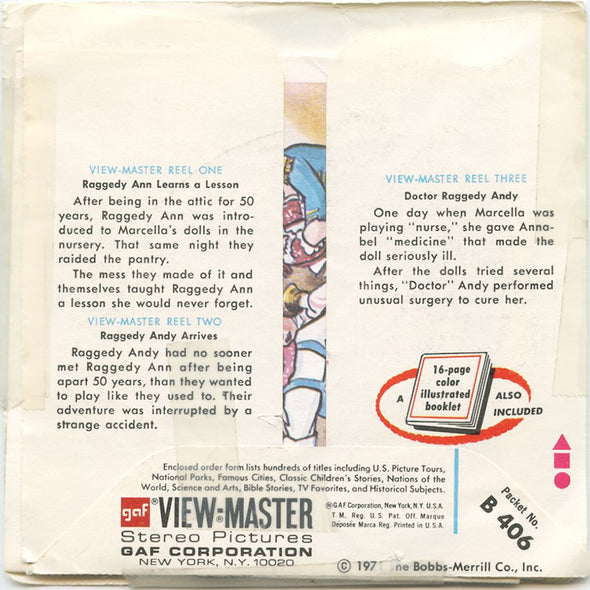 9 ANDREW - Raggedy Ann and Raggedy Andy - View-Master 3 Reel Economy Packet - vintage - B406-G3A Packet 3Dstereo 
