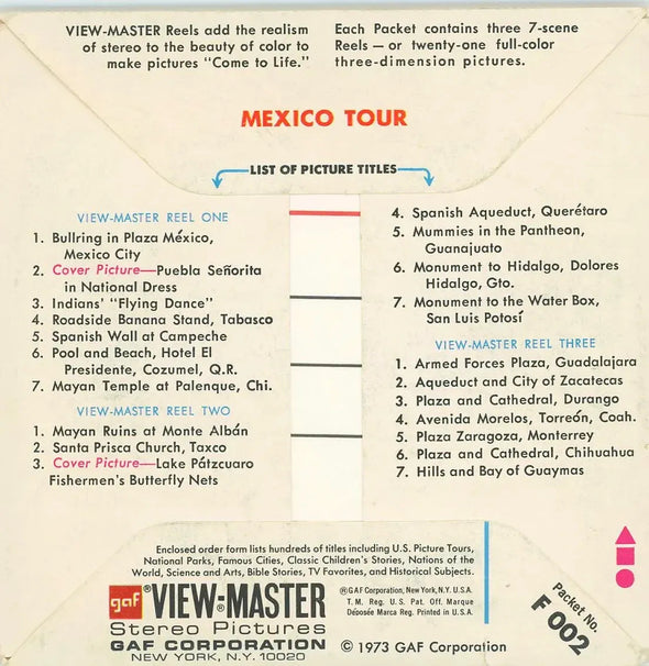 Mexico- Tour - View-Master 3 Reel Packet - 1970's view - vintage - (PKT-F002-G3A) Packet 3dstereo 