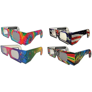 3D Fireworks Glasses - Set of 4 Decorated Cardboard (1 of each theme)- Prismatic Diffraction Glasses - NEW 3dstereo 