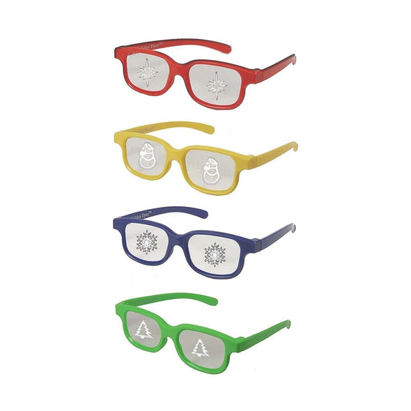 Plastic Christmas Glasses Holiday Eyes - 4 Pairs CHILDREN Size - See Snowflakes, Christmas Trees, Snowman, Christmas Star 3D Glasses 3dstereo 