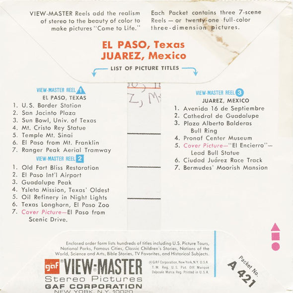 5 ANDREW - El Paso Juarez - View-Master 3 Reel Packet - vintage - A421-G3B Packet 3dstereo 